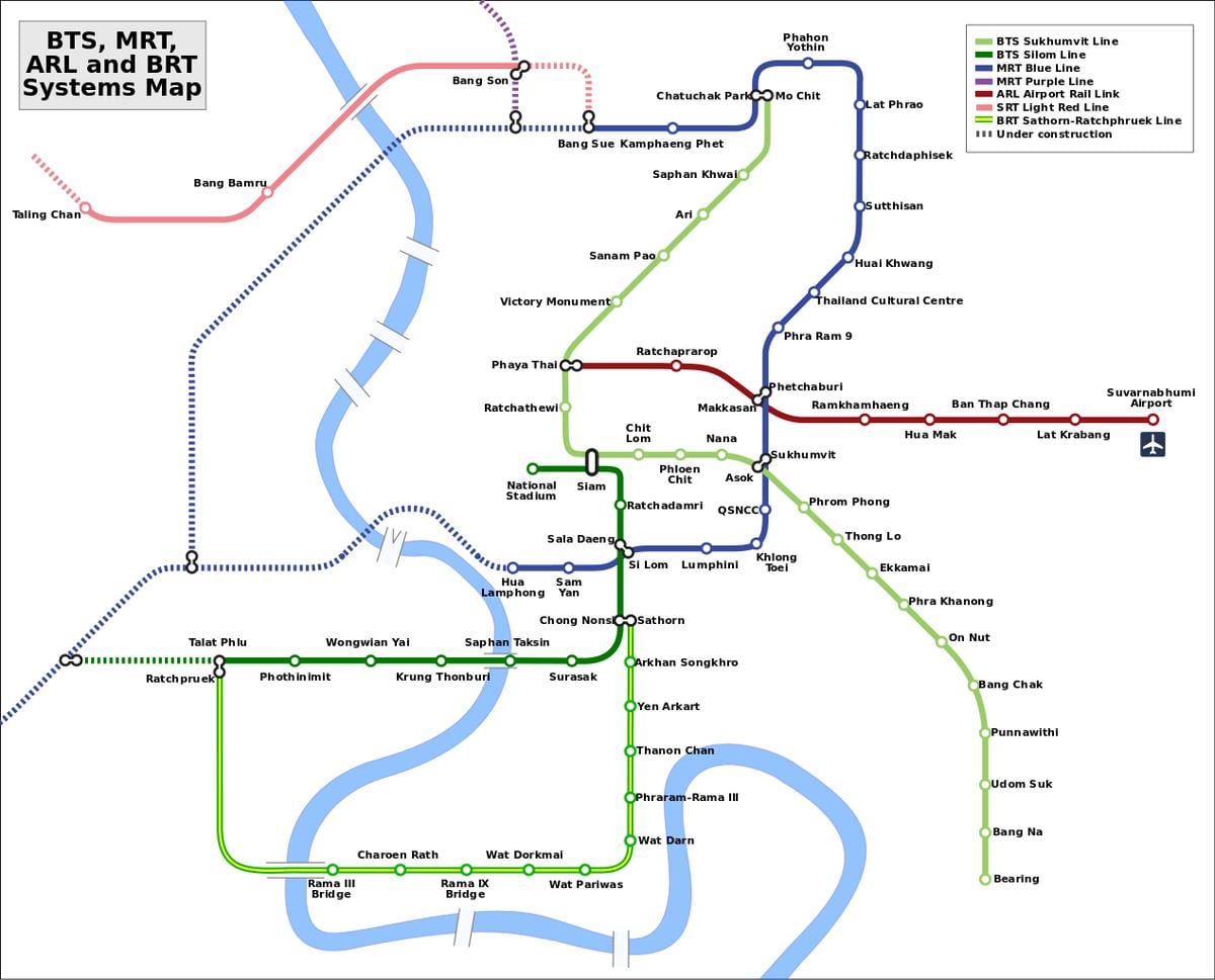 zračna luka željeznički karti Bangkok