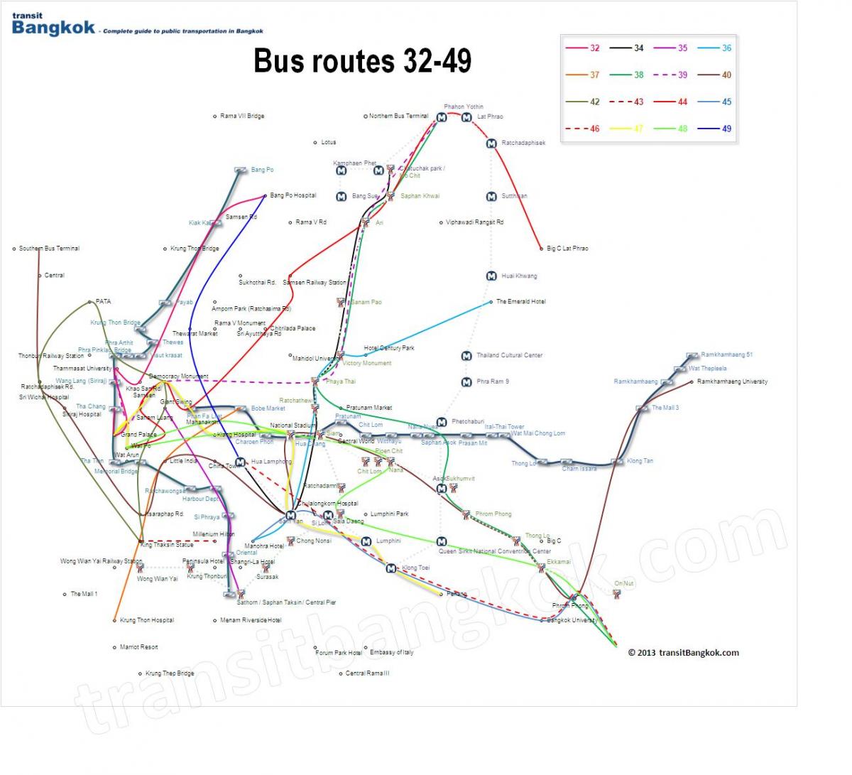 karta autobusnih linija Bangkok
