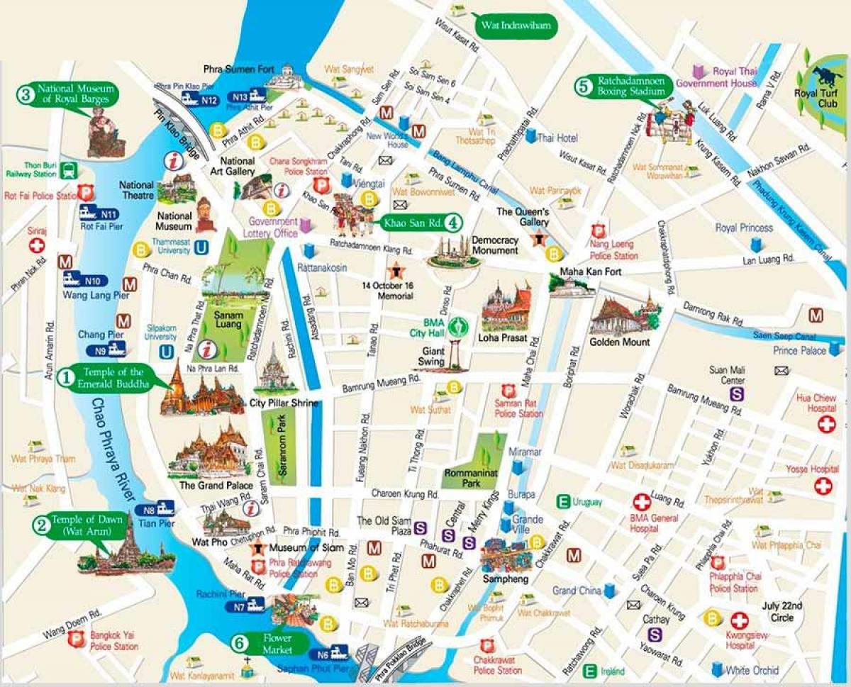 znamenitosti Bangkok na karti