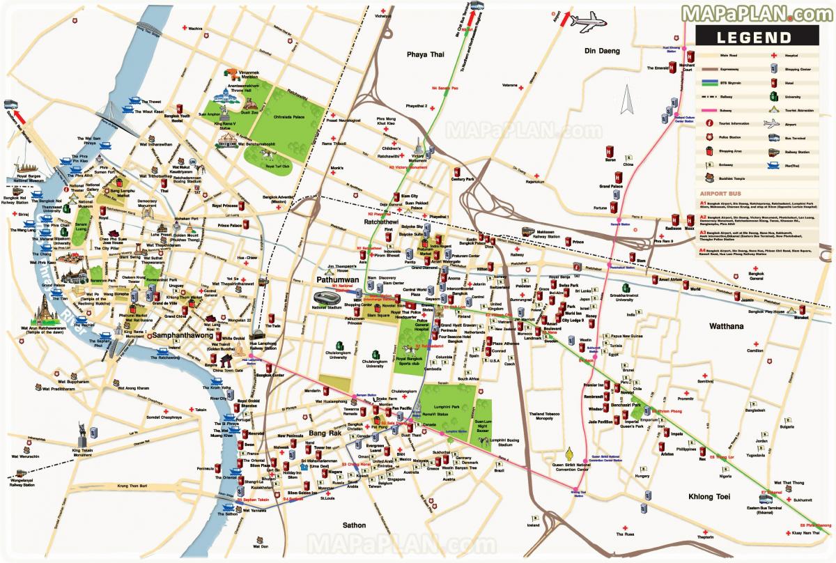 glavne znamenitosti Bangkok na karti